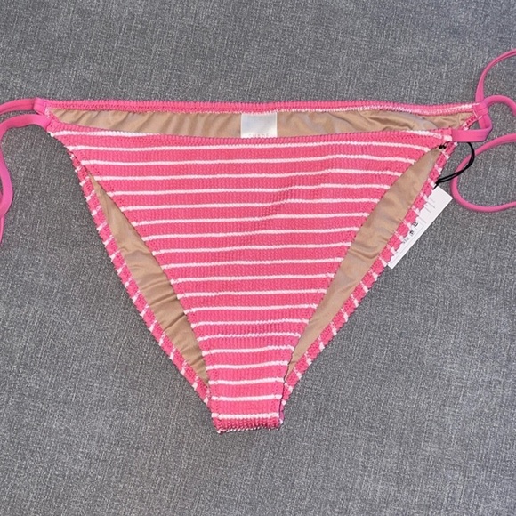 Shade & Shore Pink and White Striped Tie Bikini Bottom - Picture 2 of 4